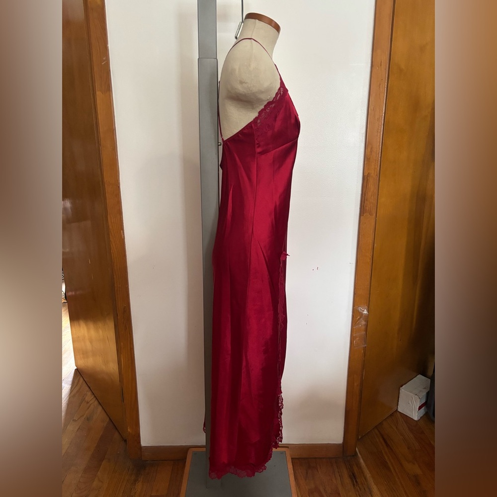 VINTAGE: Indie Sleaze Silky Maxi Side Slit Slip Dress *SZ.S (RED) - Picture 3 of 5